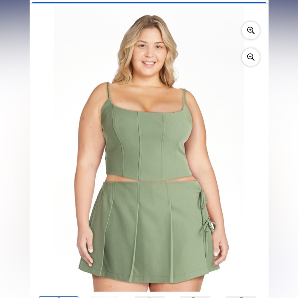 Green Sleeveless Top and Skirt Set